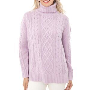Tuckernuck Lilac Cable Knit Turtleneck Sweater Wool Cashmere Blend Size S